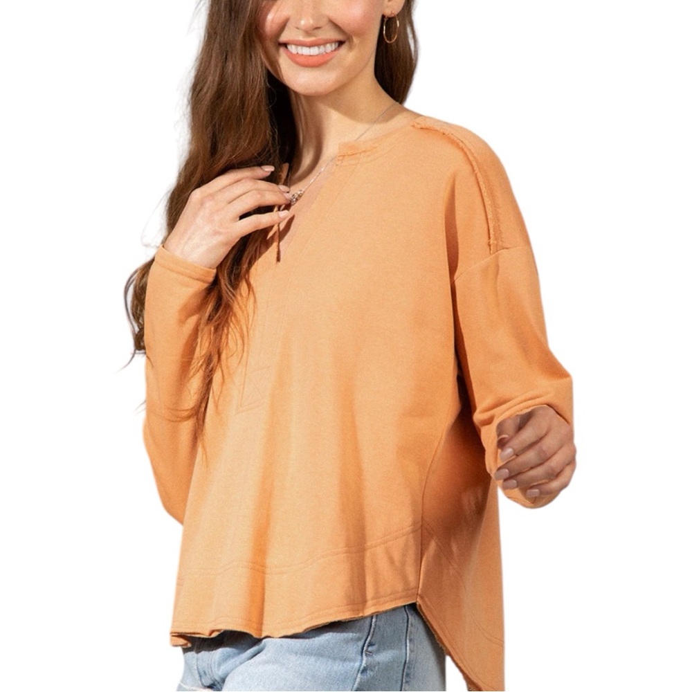 🆕 New In Raw Edge Detail Solid Knit Casual Top